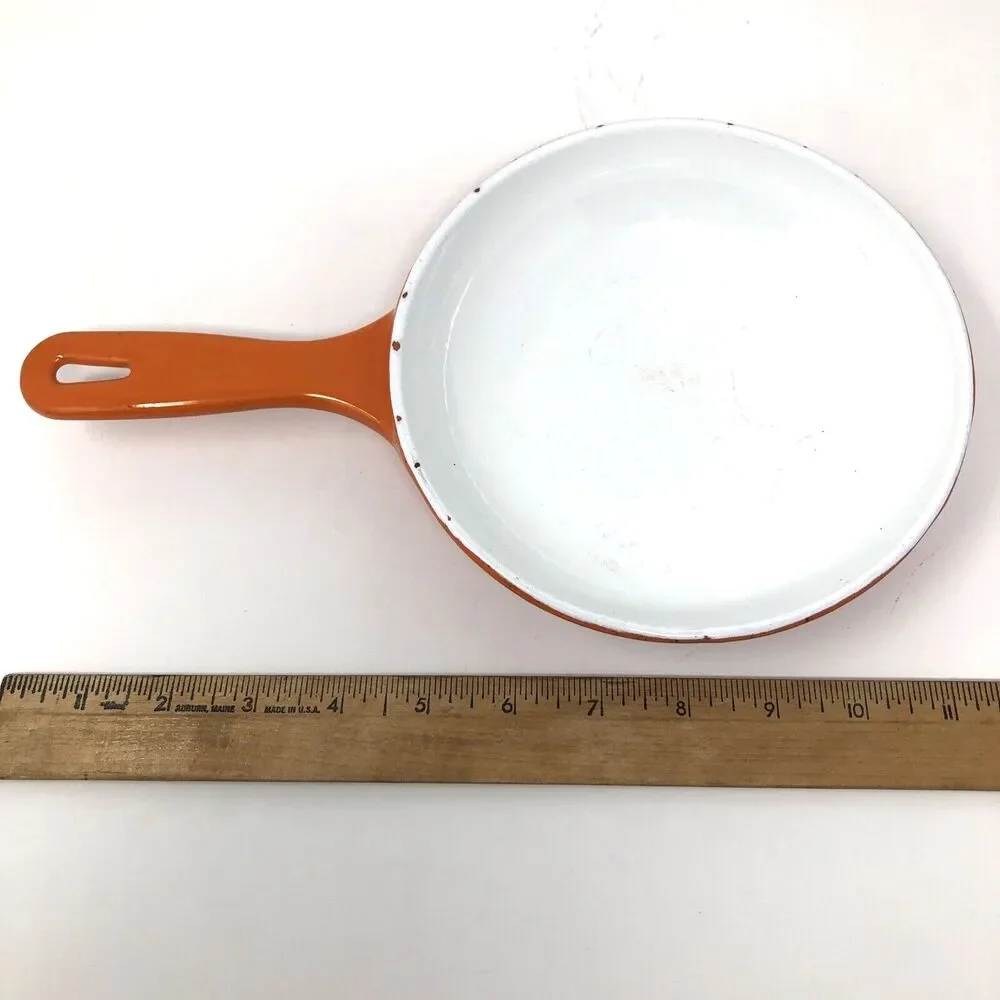 VTG Japanese Cookware Casron Flame Orange Enamel Cast Iron Skillet #2 Pan 6.5